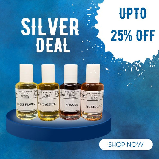 Silver Deal: Get 25% Off on 4 Premium 12 ml Attars – Limited Time Offer!